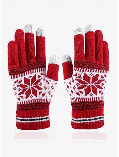  joulun lumihiutaleneulotut talvihanskat – lämpimät ja mukavat punaiset lomahanskat naisille ja miehille – täydelliset kylmiin sääihin ja juhlaasuihin