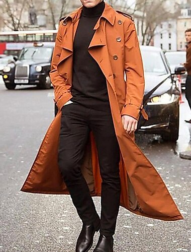  Herren übergangsjacke Trenchcoat Ausgehen Ganzjahres Polyester Winddicht Oberbekleidung Bekleidung Klassisch Einfach Tasche Revers Doppelreihig