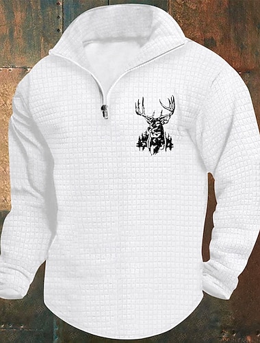  Herren Waffel-Sweatshirt Sweatshirt Pullover Sweatshirt mit Viertelreißverschluss Weiß Wein Armeegrün Khaki Hellgrau Troyer Halber Reißverschluss Graphic Bedruckt Bedruckt Viertel Postleitzahl