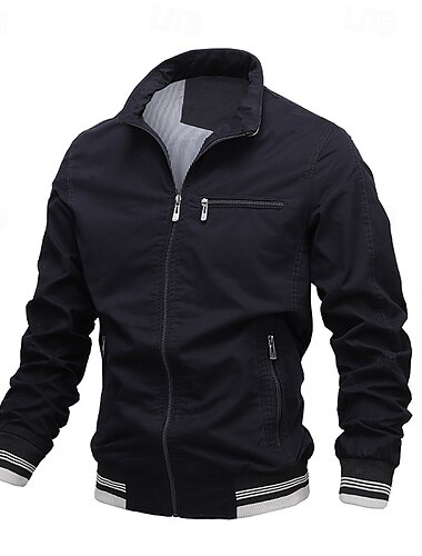  Men's Lightweight Jacket Utility Jacket Casual Jacket Daily Vacation Breathable Pocket Spring &  Fall Color Block Fashion Classic Standing Collar Regular Black Green Khaki Gray Jacket