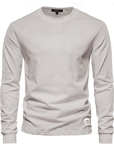  Voor heren T-shirt Lange mouw Ronde hals Lente & Herfst Effen / effen kleur Casual Klassieke Stijl Casual / Dagelijks Donker Grijs Geel Aarde Wit Top T-shirt voor mannen