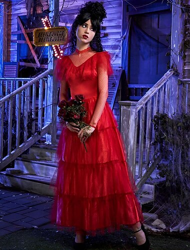  Suco de besouro Noiva Fantasma Lydia Deetz Vestidos Adulto Mulheres Traje Assustador Festa / Noite Carnaval Baile de Máscaras Fantasia de Carnaval Fácil