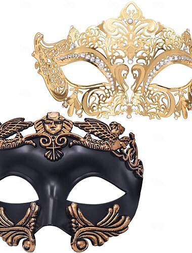  Griechische Göttin ROMAN Paare 2 Stücke Karnevalsmaske Maske Venezianische Maske Columbina Erwachsene Unisex Metall Legierung Sexy Kostüm Halbes Gesicht Party Maskerade Karneval von Venedig Halloween