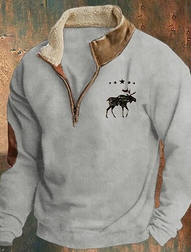  Herren Sweatshirt Pullover Sweatshirt mit Viertelreißverschluss Schwarz Marineblau Braun Grau Troyer Halber Reißverschluss Farbblock Kuh Patchwork Sport & Natur Täglich Festtage Vintage Basic