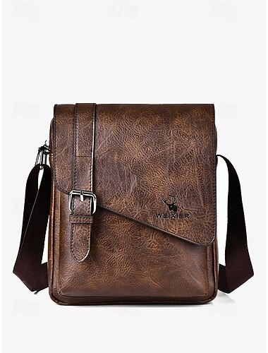  pánská hnědá crossbody kabelka z umělé kůže s nastavitelným popruhem – taška přes rameno ve vintage stylu pro každodenní nošení a cestování