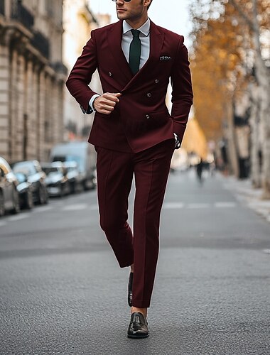  Trajes de boda para hombres Trajes de fiesta de noche regreso a casa negro burdeos negocios formales de color sólido ajuste estándar de 2 piezas de doble botonadura de seis botones
