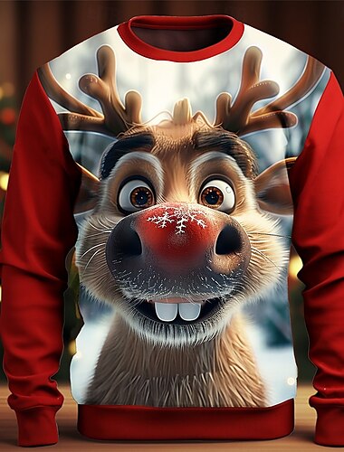  クリスマス 男性用 3Dプリント 3D ３Ｄカトゥーン スウェットシャツ スウェットシャツ 長袖 トレーナー クルーネック 3D おかしい 3Dプリント クリスマス バケーション パーティー クルーネック 3Dプリント 3D 冬 春 & 秋