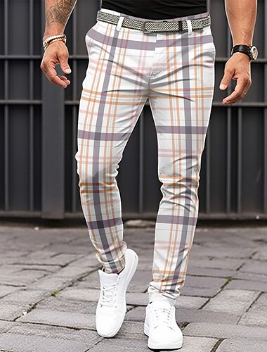  رجالي هندسي بدلة خصر متوسط عمل يومي رسمي مناسب للبس اليومي سحاب جيب الصيف الربيع الخريف طباعة ثلاثية الأبعاد أبيض