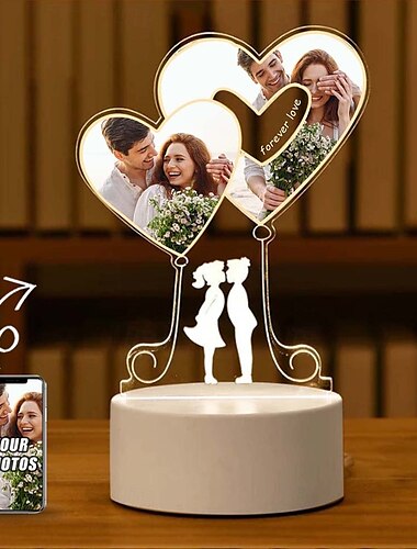  Marco de fotos iluminado personalizado: luz de noche acrílica personalizada para San Valentín con alimentación por USB, ideal para regalos del día de los enamorados, cumpleaños, novios y novias