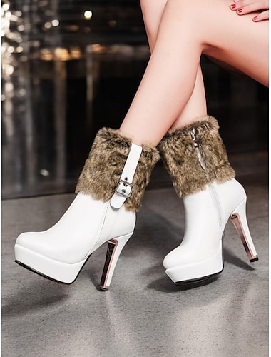  rode dames hoge hak bontkraag kerstlaarzen met platform en gespdetail – feestelijke wintervakantieschoenen