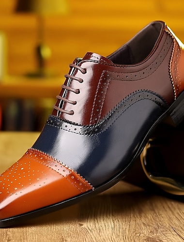  heren tweekleurige imitatieleren oxfordschoenen - klassieke veterschoenen met brogue-design voor formele en zakelijke gelegenheden