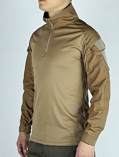 Per uomo Camicia da combattimento Maglia da escursione Camicia militare tattica Manica lunga Chiusura lampo quarto Superiore Esterno Traspirante Morbido Poliestere Collage Nero Verde militare Marrone