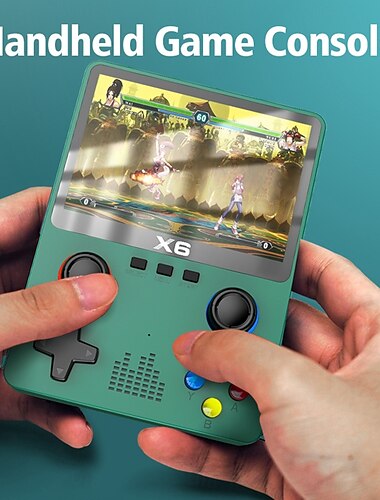  x6 draagbare retro mini game console 3,5-inch ips display controller verbinding ondersteuning atj22735 32-bit risc kindercadeau