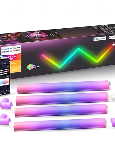  אור חכם LED RGBIC 3D קיר מתקדם עבור משחקים ולסלון מלבני  נורות אורות לסנכרון מוסיקה מעוצבות מותאמות עובדות עם אלקסה וגוגל אסיסטנט
