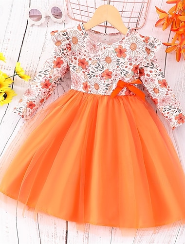  Ostern Mädchen' 3D Blume Kleid Rüschenkleid Langarm Frühling Herbst Urlaub Täglich Festtage Schön Süß kinderkleidung 4-7 Jahre Casual kleid A Linie Kleid Tüll-Kleid Knielang Regular Fit