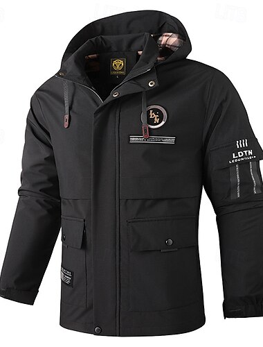 Herren Winterjacke Sport Jacke Regenjacke Wanderjacke Outdoor Campen und Wandern Wasserdicht Windbreaker Zip Tasche Herbst Winter Feste Farbe Modisch Strassenmode Mit Kapuze Standard Schwarz Wei