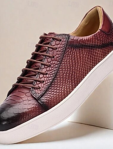  Herren-Sneaker aus hochwertigem Rindsleder – braune Freizeitschuhe mit Krokodilmuster und Schnürung für den Alltag und modische Outfits