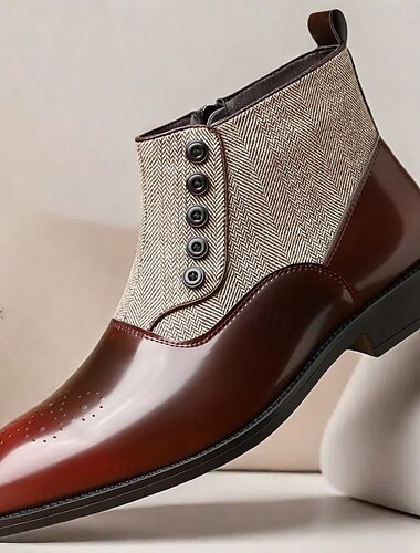  bottines boutonnées en tissu à chevrons et similicuir pour hommes – chaussures habillées d'inspiration vintage pour les occasions professionnelles et décontractées