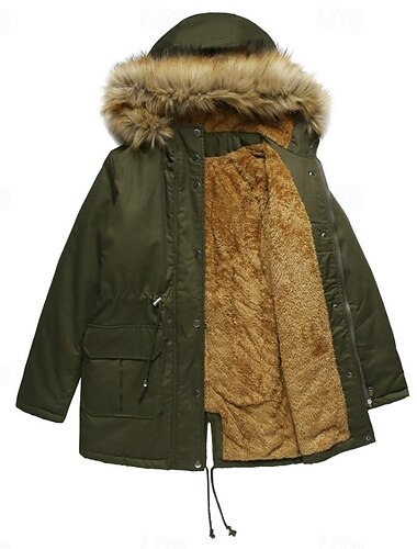  Damen Mantel warm halten Atmungsaktiv Zip Knopf Tasche Brautkleider schlicht Feste Farbe Urlaub Strasse Freizeitskleidung Ausgehen Reisverschluss Standard Kapuzenpullover Regular Fit Langarm