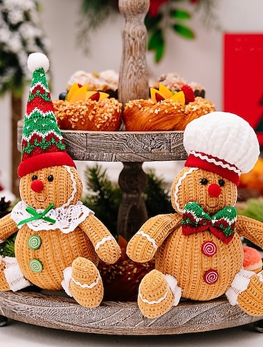  figurines de bonhomme en pain d'épice de Noël - décoration d'ambiance de Noël, poupée en pain d'épice assise jaune, ornements suspendus de vacances en forme de boule