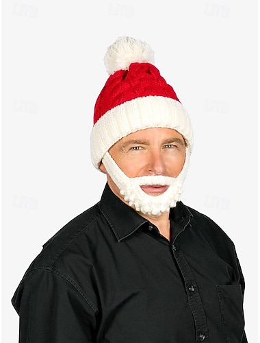  Weihnachtsmann-Strickmütze mit abnehmbarem Bart – lustige Weihnachtswintermütze für Feiertagspartys und festliches Cosplay