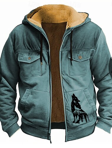 Pánské Vlk Fleece Kapuce Kapucky Kapuce Dlouhý rukáv Mikina s kapucí Kapuce Módní 3D tisk Dovolená Streetwear Černá Rubínově červená Zip Kapsy Podzim Zima Návrhář