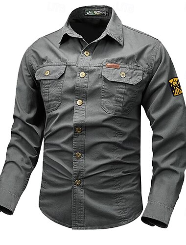  Herren Feste Farbe Hemd Westernhemd Cargo-Shirt Langarm Brautkleider schlicht Taktisch Sport & Natur Ausgehen Winter Frühling & Herbst Umlegekragen Bedruckt Schwarz Weiß Armeegrün Rote Blau