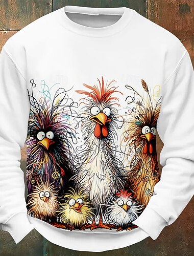  Halloween Herr Kyckling Tröjor Tröja Långärmad Tröja Rund hals Rolig 3d-utskrivning Fest Halloween Helgdag Crewneck Vinter Vår & Höst