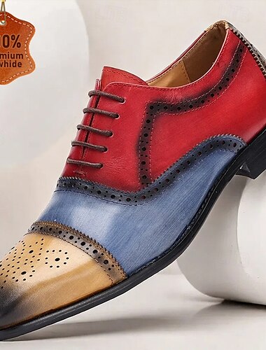  sapatos oxford masculinos de couro bovino premium – sapatos sociais brogue multicoloridos com cadarço e design wingtip
