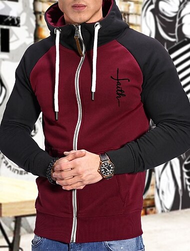  Herren Hoodie Sweatshirt Kapuze Hoodie Jacke Patchwork Full Zip Langarm Kapuzenshirt Casual Athlässigkeit Herbst Atmungsaktiv Schnelltrocknend Weich Fitnesstraining Laufen Gehen Sportbekleidung