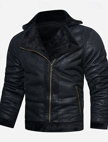 Miesten Nahkatakit Fleecetakki Biker takki Vintage nahkatakki Päivittäin Loma Tuulenkestävä Pidä lämpimänä Tasku Syystalvi Tavallinen Muoti Klassinen Kauluskäänne Normaali Tekonahka Musta Ruskea