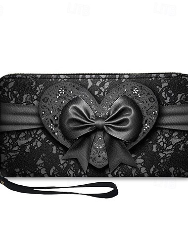  Grünes Reißverschlussportemonnaie für Damen mit Schleife und Spitze und Handschlaufe – stilvolle Clutch für Abendveranstaltungen, Partys und formelle Anlässe
