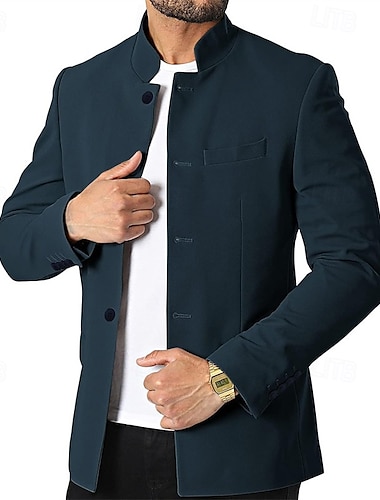  Ανδρικά Casual Jacket Μπλέιζερ Καθημερινά Διακοπές Διατηρείτε Ζεστό Τσέπη Φθινόπωρο & Χειμώνας Σκέτο Βίντατζ Μοντέρνα Όρθιος γιακάς Κανονικό Μαύρο Λευκό Κρασί Βαθυγάλαζο Σακάκια