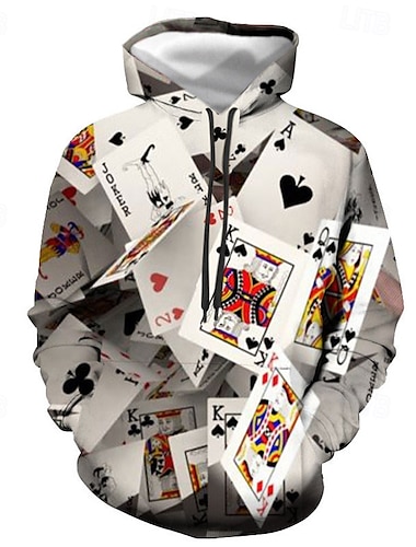 Homens Gráfico Pôquer Moletom Moletons Moletom Manga Longa Moletom com capuz Com Capuz Roupa de rua Impressão 3D Casual Diário Prata Preto Imprimir Primavera & Outono Designer