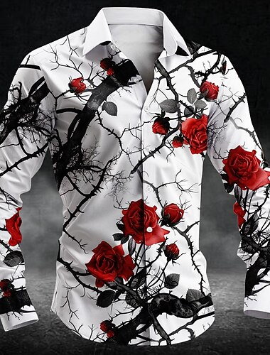  Rose Mode Décontractée Homme Chemise boutonnée manche longue Soirée du quotidien Automne Hiver Printemps été Col de Chemise Boutonner Impression 3D Fin Blanche Polyester