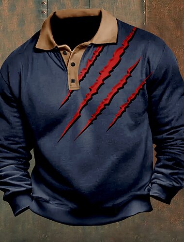  Bărbați Urme de gheare Tricouri polo Pullover Manșon Lung Tricouri de polo Guler Epocă Casual În aer liber Vacanță Haine de strada Nasturi Imprimare 3D Toamna iarna Maro Închis Negru Verde Închis