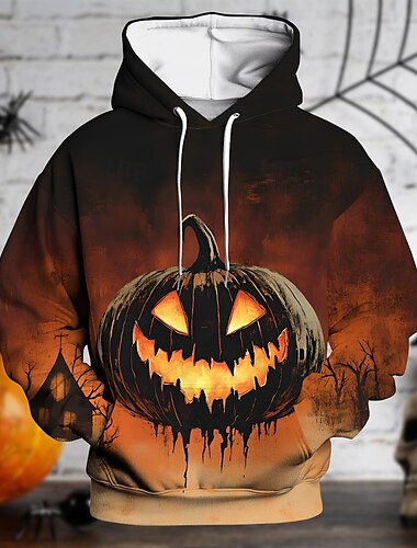  Хэллоуин Тыква Толстовка Pullover Хэллоуин 3D Передний карман Графический Назначение Для пары Муж. Жен. Взрослые Хэллоуин Карнавал Маскарад 3D печать Для вечеринок фестиваль