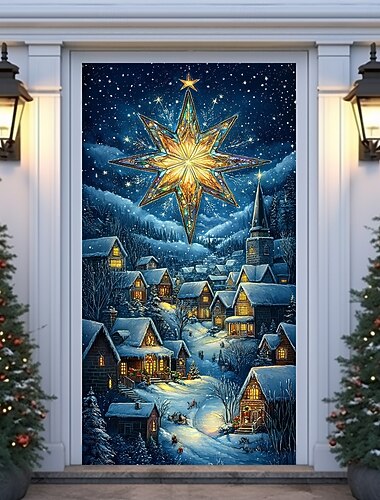  juledørdekorasjoner dørdeksler snøhus juledørteppe dørgardindekorasjon bakteppe innendørs/utendørs dørbanner til inngangsdør gårdshus