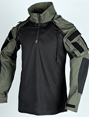  Herren Kampfhemd Hemd Wanderer Taktisches Militärhemd Langarm Viertel Postleitzahl Shirt Außen Atmungsaktiv Weich Polyester Patchwork Schwarz Armeegrün Grün Fitnessstudio Klettern Camping / Wandern