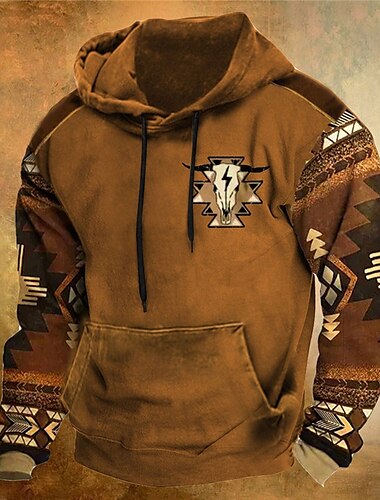  Men's Bohemian Style Graphic Prints Hoodie Hoodies Sweatshirt Pullover Hoodie Sweatshirt Long Sleeve Hooded Sweatshirt Hooded Streetwear 3D Print Daily Sports Brown Coffee Print Spring &  Fall
