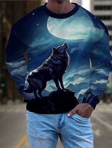  Grafik Mond Herren Urlaub Druck Golf Pullover Sweatshirt Sport Outdoor Urlaub Ausgehen Sweatshirts schwarz Kapuzendruck Winter Frühling &Herbst Designer Hoodie Sweatshirt