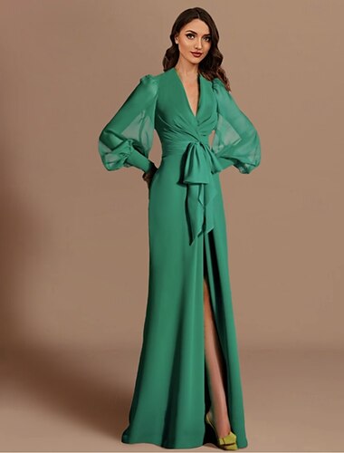  Robe de mariée de plage sirène robe de bal élégante invitée de mariage traîne balayage  brosse manches longues col en V automne invitée de mariage chiffon avec fente bretelles 2025