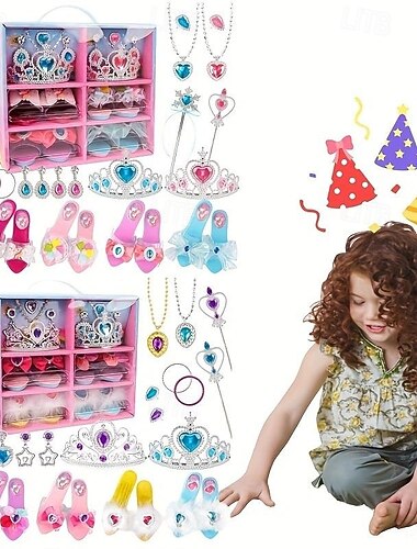  Scarpe da Vestire da Principessa Pantofole Collana e Orecchini Set - Regalo di Compleanno per Ragazze Gioco in Famiglia Scatola di Gioielli Giocattolo - Perfetto per Giocare con Fantasia ed