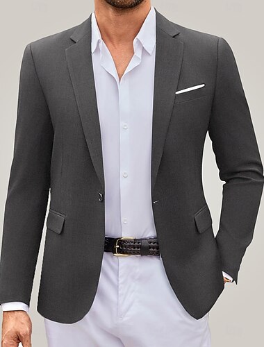  Herren Blazerjacke Hochzeitsgast Lässig Alltagstauglich Mode Lässig Ganzjahres Polyester Einfarbig Basic Einreihig Blazer Dunkelgrau Schwarz Marineblau
