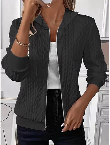  Damen Freizeitjacke Einstellbar Feste Farbe Lässig / Alltäglich Stilvoll Regular Fit Oberbekleidung Langarm Frühling Schwarz S