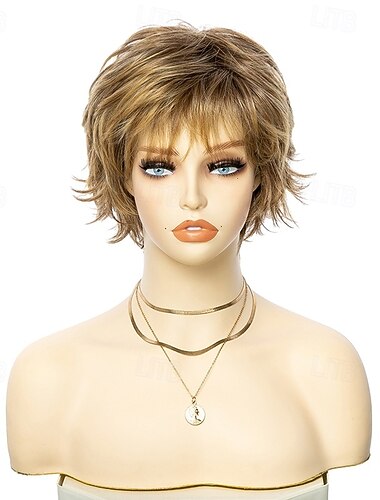  parrucca sintetica dritta taglio corto parrucca bionda sintetica capelli corti donna design alla moda biondo naturale morbido