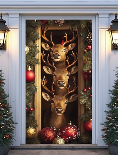  рождественские украшения для дверей, дверные чехлы, олень, рождественский дверной гобелен, украшение для занавесок на дверь, фон для внутреннего/наружного размещения баннеров на входную дверь,