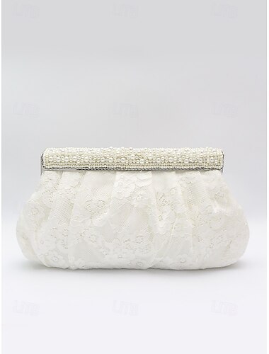  Elegante schwarze Abend-Clutch aus Spitze für Damen mit Perlenbesatz und Kettenriemen – perfekt für Hochzeiten, Partys und formelle Anlässe