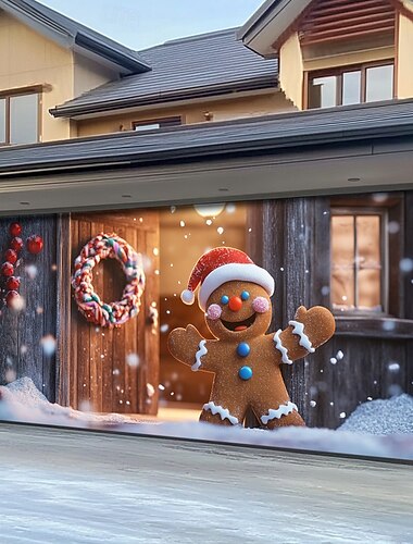  juledørdekorasjoner utendørs garasjeportdeksel julebanner pepperkakemann stor julebakgrunn for ferie utendørs garasjeport hjem veggdekorasjoner