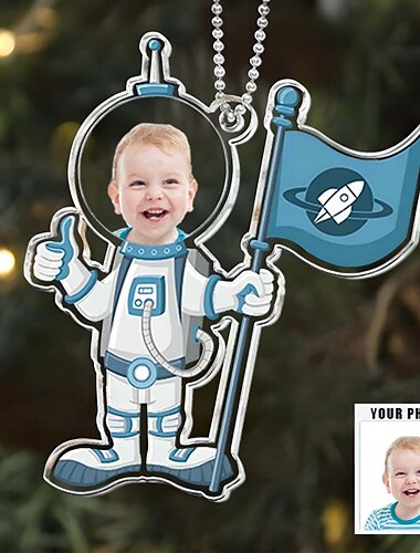  Gepersonaliseerde Foto Kerstornamenten Acryl 2D Aangepaste Babyface Kerstboom Ornamenten Xmas Decoratie Hangende Hanger Geschenken Astronaut